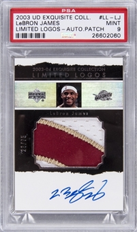 2003-04 LeBron James Upper Deck "Exquisite Collection" Signed Limited Logos "23/75" (Jersey Number "1/1!") Game Used Patch Rookie Card with Original Box – PSA MINT 9